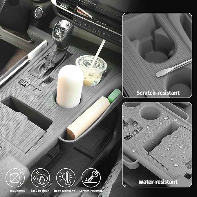 Center Console Cover with Organize for Toyota Sienna 2021-2026 Central Control Gear Shift Panel Trim Cover Silicone Panel Frame(Gray)