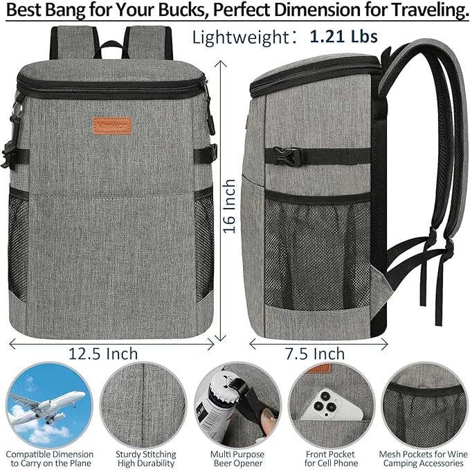 Camping Cooler Backpack 30 45 Cans, Soft Backpack Coolers Insulated Leak Proof Travel Cooler Bag Waterproof Lunch Picnic Beach Work Trip Thermal Bag Drink Beverage Beer Bag Cooler