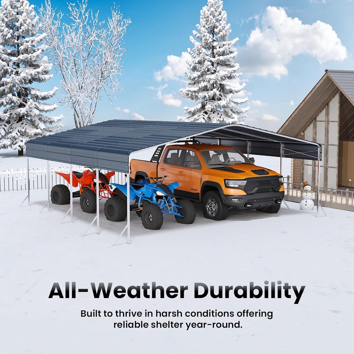 20x20 Carport, Heavy Duty Metal Car Port, All-Weather Protection, Easy Assembly for Cars, Trucks, Boats, Tractors, and Outdoor Storage, Grey