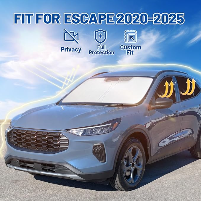 Car Window Shades for Ford Escape 2020-2025 Accessories - Full Set 8PCS Side Window Sunshades with Memory Frame & Blackout Fabric, Privacy UV Shield for Camping/Travel