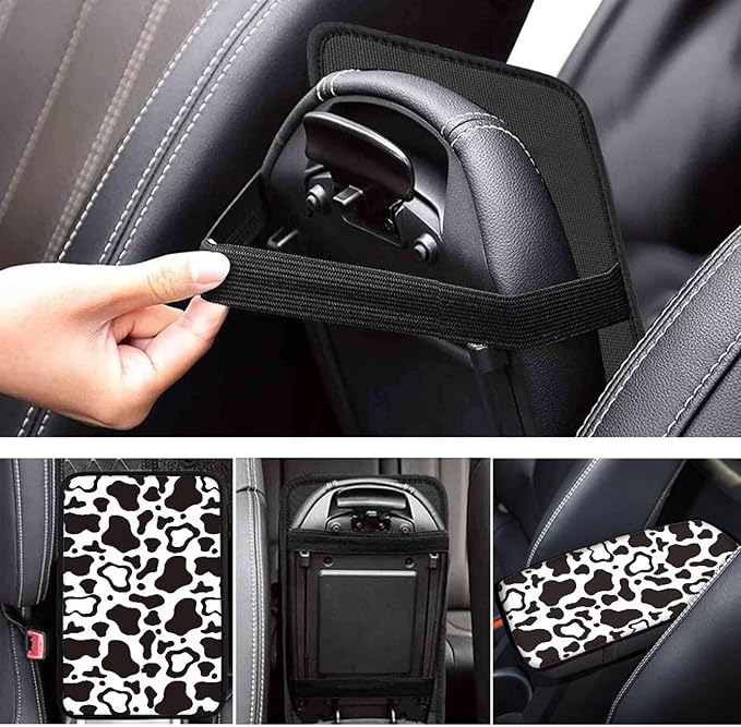 Dreaweet Car Center Console Cover Cute Cow Print Car Accessories Armrest Cover for Car Truck SUV Sedan for Women,Universal Armrest Cover for Car Center Console
