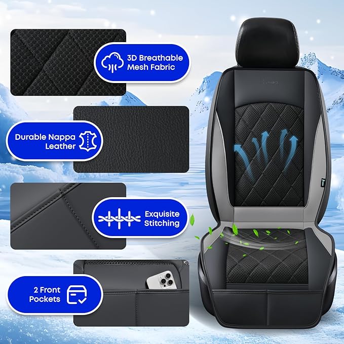 FLORICH Cooling Car Seat Cover, Ventilated Seat Cushion Cooling Car Seat Pad for Summer Driving with 8 Powerful Turbo Fans Universal Fit for Car SUV Truck Van-Dark Grey