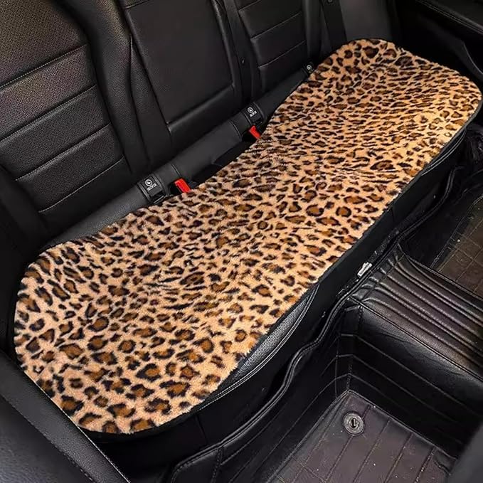 Leopard Print Car Seat Covers Fluffy Front Rear Car Seat Covers Set Lumbar Support Pillow Car Accessories for Women (backrest) (Rear Car Seat Cover)