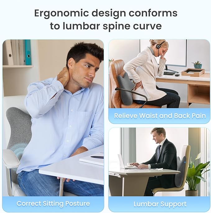 CILI Heated Lumbar Support Pillow for Office Chair, Ergonomic Back Support Cushion with Vibration, Memory Foam Chair Back Massager, Gifts for Mom/Dad