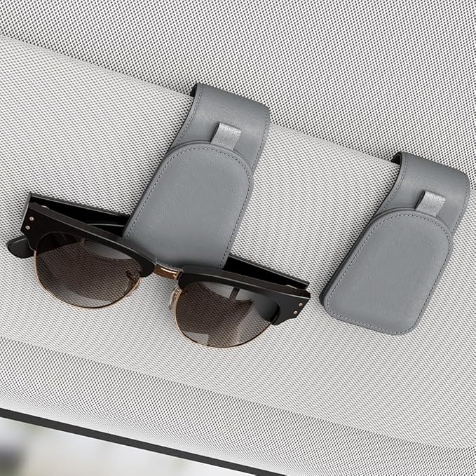 Sotfamily Sunglass Holder for Car Visor, Suede Cloth Magnetic Sunglass Organizer for Car Accessories, 2 Packs, Gray