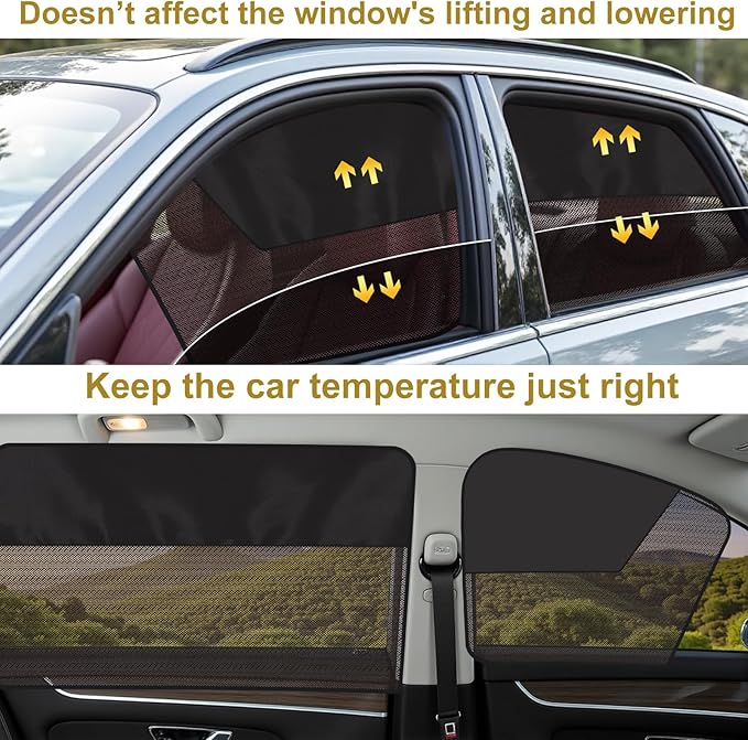 Car Side Window Sun Shades, 4 Pcs Magnetic Car Window Covers for Baby, Half Blackout & Half See-Through Privacy Curtains, Light Blocking&UV Protection Window Screen for Camp, Travel, Nap