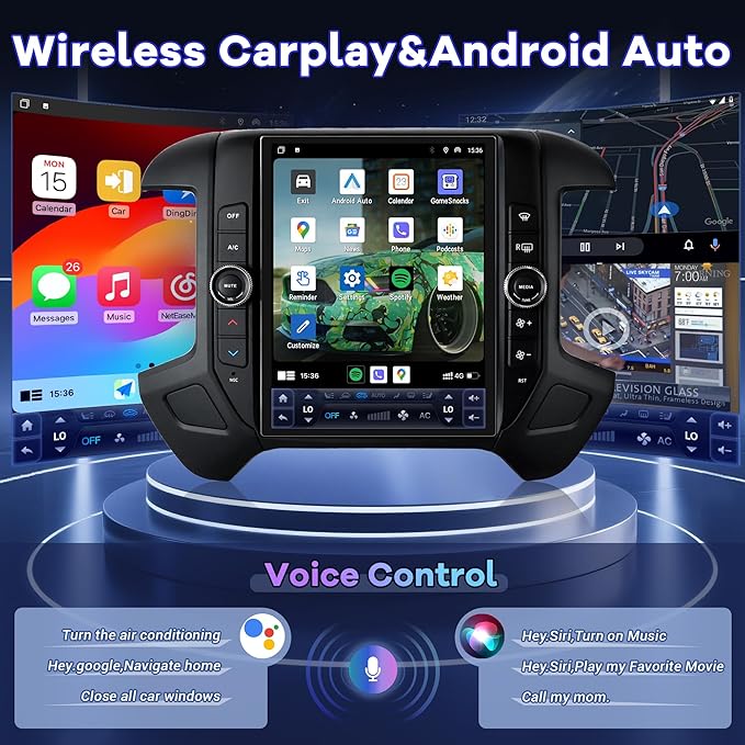12.1" Radio Upgrade for Chevy Silverado GMC Sierra 2014-2018 8Core Sierra Stereo Android 13 T-Style Vertical Screen Headunit Wireless CarPlay Android Auto GPS 48EQ Backup Camera Mic,4+64G