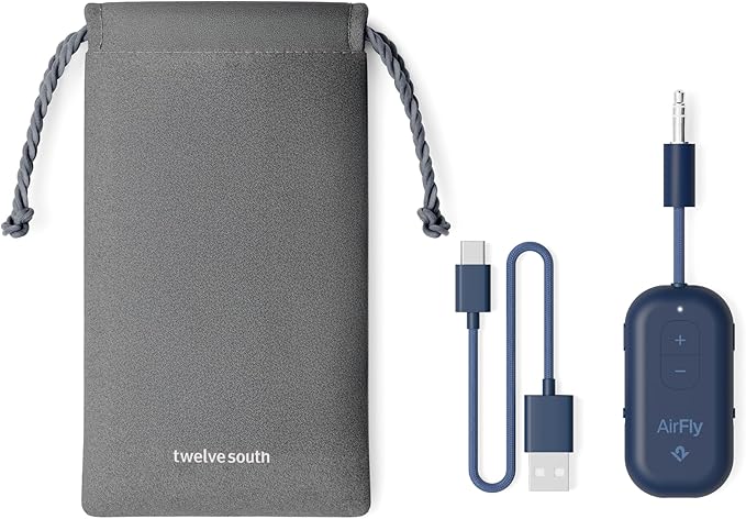 Twelve South AirFly Pro 2 Bluetooth 5.0 Transmitter/Receiver for TV to 2 Wireless Headphones – Wireless Adapter for AirPods, Car, Gym, Home, Use with Any 3.5 mm Audio Jack, Blue