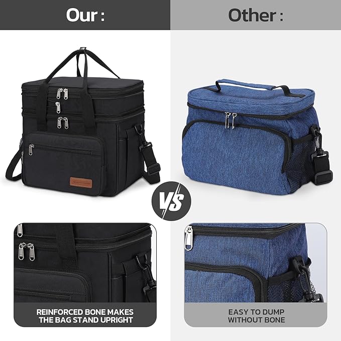 Maelstrom Lunch Box, 23L Insulated Lunch Bag, Expandable Double Deck Cooler Bag, Lightweight Leakproof Tote Bag With Side Tissue Pocket, Suit For Men and Women (A. Black)
