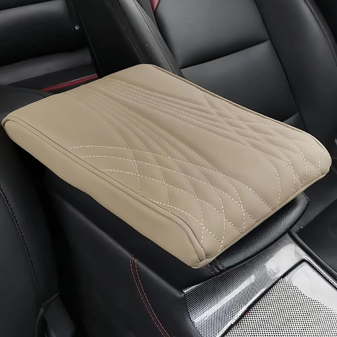 Leather Car Armrest Box Pad, 2025 Upgrade Universal Auto Arm Rest Cushion Memory Cotton Armrest Box Pad, Car Center Console Cover for Most Vehicle, Car Accessories (#8)