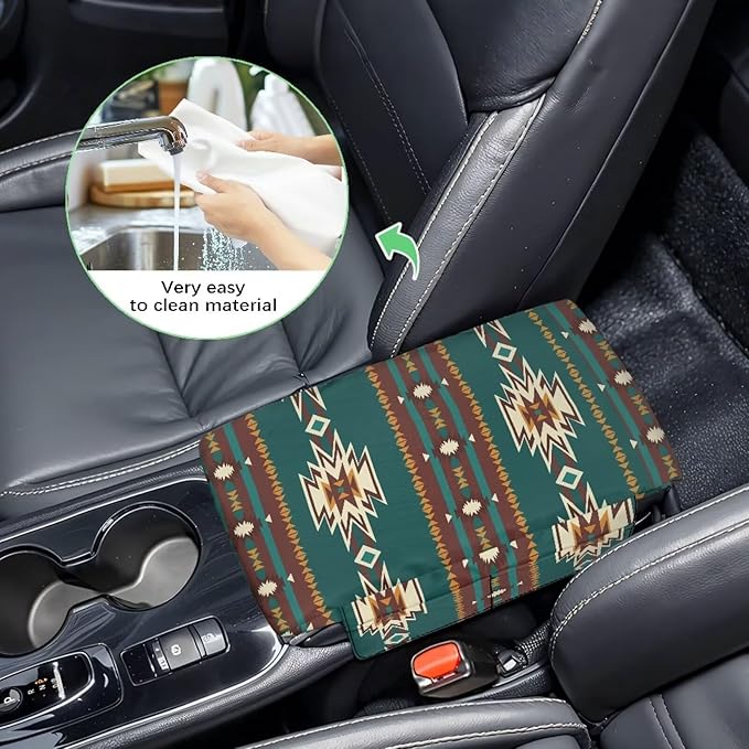 Dreaweet Aztec Arm Rest Cover for Car Thick Car Center Console Cover Pad with Pockets Green Anti-Scratch Car Armrest Cover Cushion Center Console Armrest Replacement