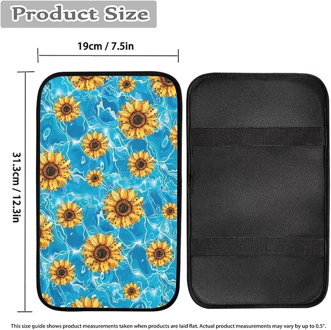 Blue Sunflower Thin Car Armrest Pads Auto Armrest Box Cover Comfortable Middle Storage Organizer Pad Universal Style Car Accessories Decor