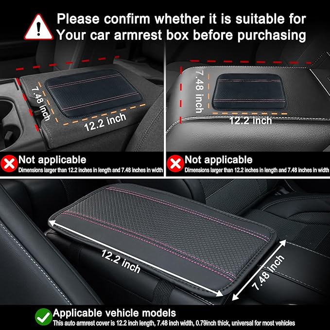Amiss Car Center Console Pad, Universal Waterproof Car Armrest Seat Box Cover, PU Leather Auto Armrest Cover Protector，Vehicle Interior Accessories fits SUV/Truck/Car (Black-Pink)