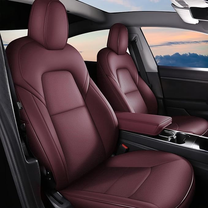 AOMSAZTO Car Seat Cover Fit for Tesla Model Y 2020 2021 2022 2023 2024 2025 5 Seater - Full Set Wine Red Seat Covers