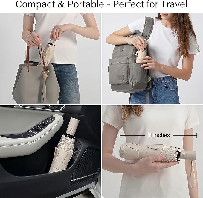 BAODINI Small UV Protection Travel Umbrella Compact for Rain and Sun UPF 50+ Windproof Portable 42 inch Umbrella for Women and Men