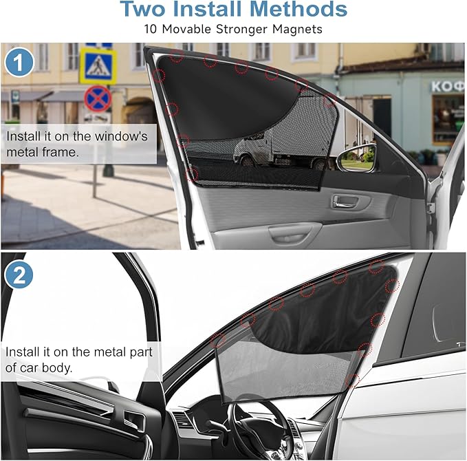 2 PCS Car Window Shades, Magnetic Double Layer Car Side Window Sun Shades with Full Shade/Half Shade, Front Window Covers for Driver,Car Accessories
