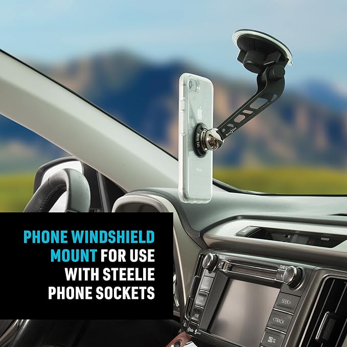 Nite Ize Steelie Windshield Mount - Phone Holder for Car Windshield - Alternative to Car Dashboard & Vent Phone Mounts - Compatible with Steelie Magnetic Mounting System - Black