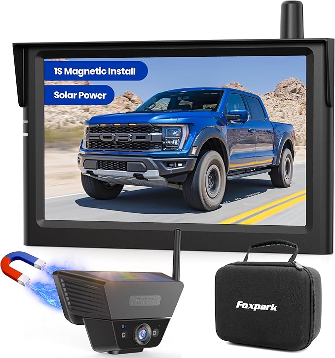 Wireless Backup Camera Solar Magnetic: 5 Inch Anti-Glare HD 1080P Screen, 1Min Quick Magnetic Install, Strong Signal, IP69K Waterproof Back up Camera with Storage Bag for Car, SUV, Truck, Trailer