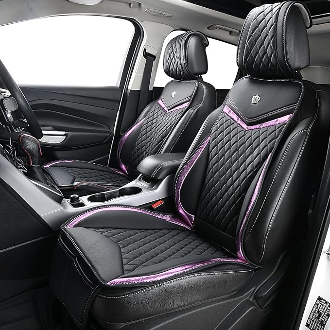 Flying Banner car seat Covers seat Cushions Luxe Fit Faux Leather Easy Installation Vehicles Non Slip Premium (Black Pink, 2 x Front Seat Cover)