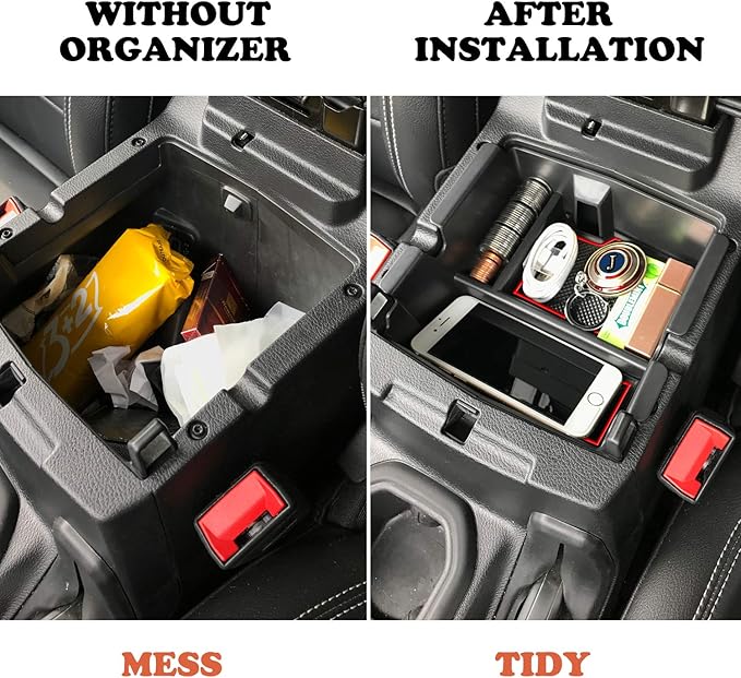 Compatible with Center Console Organizer Tray Jeep Wrangler JL/JLU 2018-2023 2024 2025 2026 and Jeep Gladiator JT Truck 2020-2023 2024 2025 2026 Insert Armrest Accessories (Not for JK/JKU)(Red Trim)