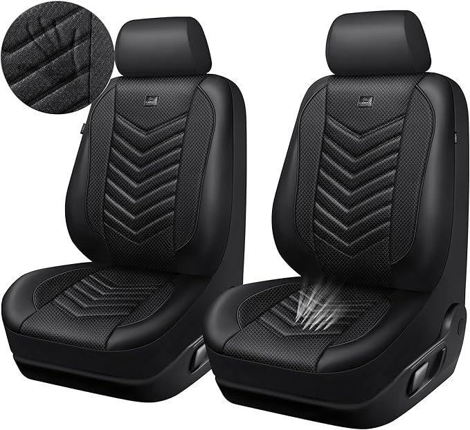 CAR PASS 3D Foam Mesh Leather Car Seat Covers Front Seats, Breathable Two Front Seat Cover for Cars, Comfortable Universal Fit for SUV Truck Sedan Automotive Anti-Slip Airbag Compatible, All Black