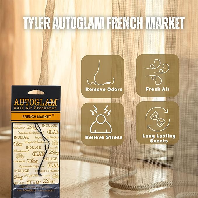 Worldwide Nutrition Tyler AutoGlam Car Air Fresheners - French Market Scent - 6 Pack with Multi-Purpose Keychain