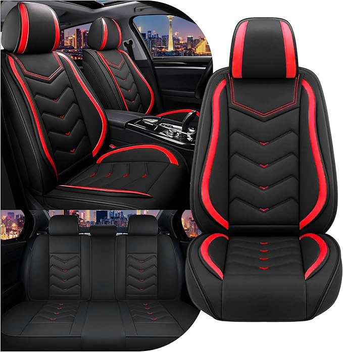CTDS Car Seat Covers for Toyota RAV4 2000-2026, Stylish Sport Seat Cover, Premium Nappa Leather Car Seat Cover. Automobile Seat Covers Sets.(Standard 5 Seats/Black Red)