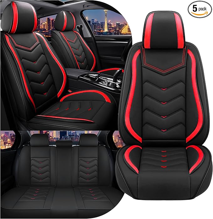 CTDS Car Seat Covers for Chevy Trax 2015-2026, Stylish Sport Seat Cover, Premium Nappa Leather Car Seat Cover. Automobile Seat Covers Sets.(Standard 5 Seats/Black Red)