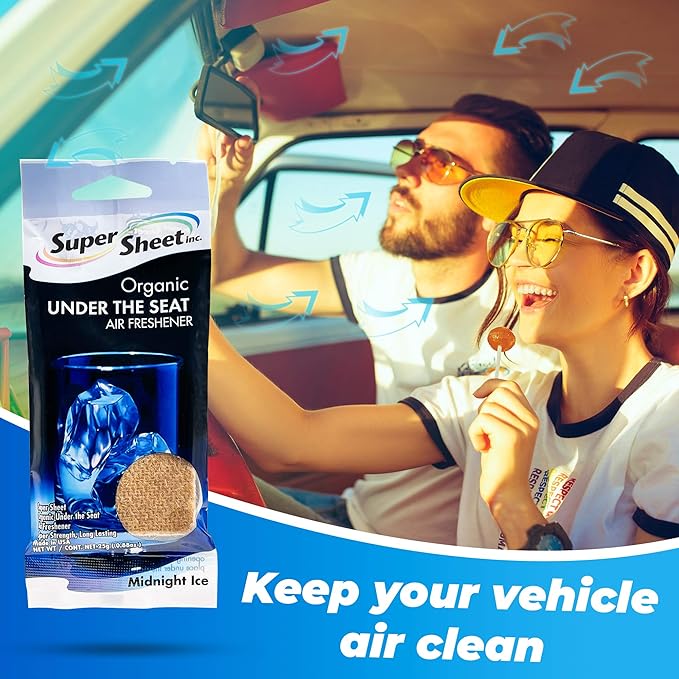 Super Sheet, Organic Under the Seat Car Air Freshener, Long Lasting Fragrance (Midnight Ice, 6 Packs)