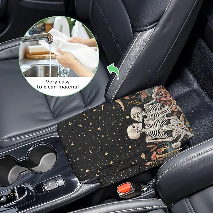 Tupalatus Skull Car Console Cover Car Accessories Mushroom Decor Armrest Cushion Cover Pad Water-Resistant Soft Comfy Armrest Covers Universal Fit for Cars SUV Pick-up Truck