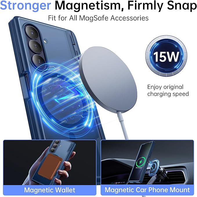 MOBOSI Magnetic for Z Fold 7 Case with Privacy Screen Protector, Samsung Galaxy Z Fold7 Cover[Compatible with Magsafe & Full Body Hinge Protection] Shockproof Phone Cases for zfold 7, Blue