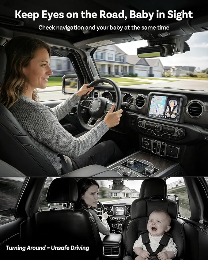 OTTOCAST Cabin Care Baby Car Camera with Wireless CarPlay, 1080P HD Rear Seat Monitor on Car Screen, No-Glow Night Vision, Split Screen Display, Safer Driving for Parents and Baby, 150° Wide Angle