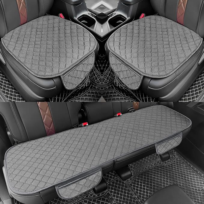 surpassme Car Seat Covers Universal Seat Covers for Car Accessories with Storage Pockets, Car Front Seat Covers and Rear Bench Coverfor Automotive, SUV, Truck, and Van(Grey)