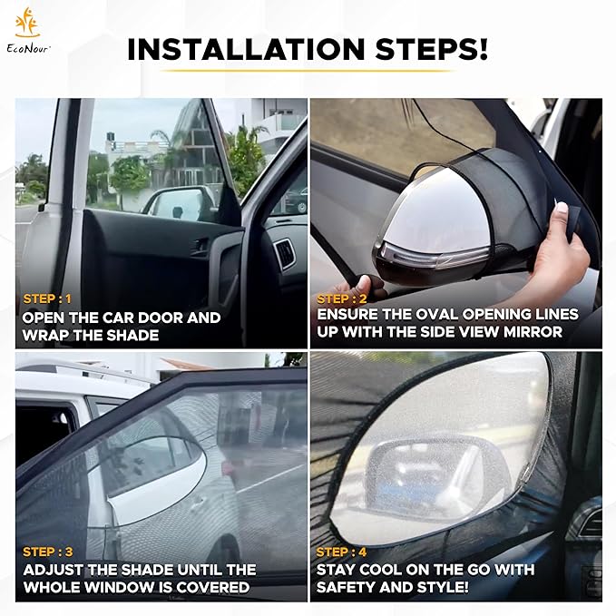 EcoNour Car Front Side Window Sun Shades Compatible for Toyota Rav4 | 2Pack Breathable Super Stretchy Mesh Sun Shade | Heat Block UV Protection Car Window Screen Covers | Mosquito Net Curtains