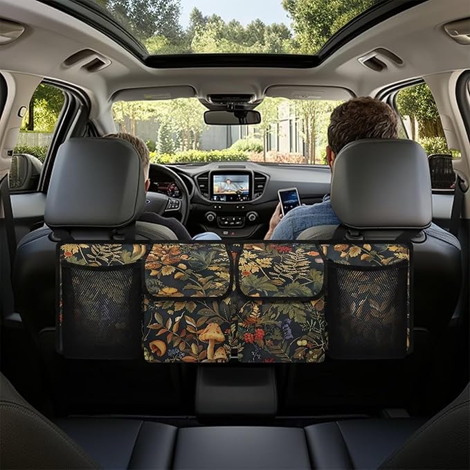 Mushroom Car Trunk Organizer with 4 Pockets, Hanging Car Backseat Storage Bag with 3 Adjustable Straps, Car Interior Accessories for SUV, Truck,Van