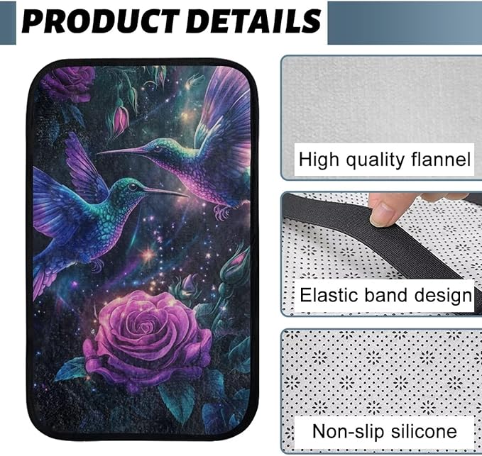 Rose Hummingbird Armrest Cover Non-Slip Soft Car Arm Rest Cushion Pad Flannel Anti-Slip Car Arm Rest Cushion for Arm Support for Cars Truck Van SUV Seat Protector
