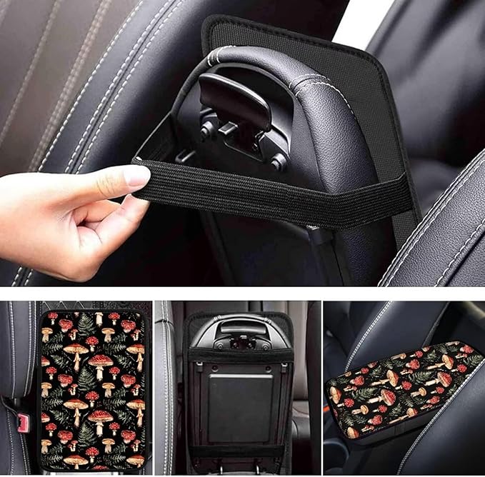 JoyLamoria Red Mushroom Auto Center Console Pad Cover Non Slip Car Armrest Cushion Soft Handrail Box Protector Universal Fit