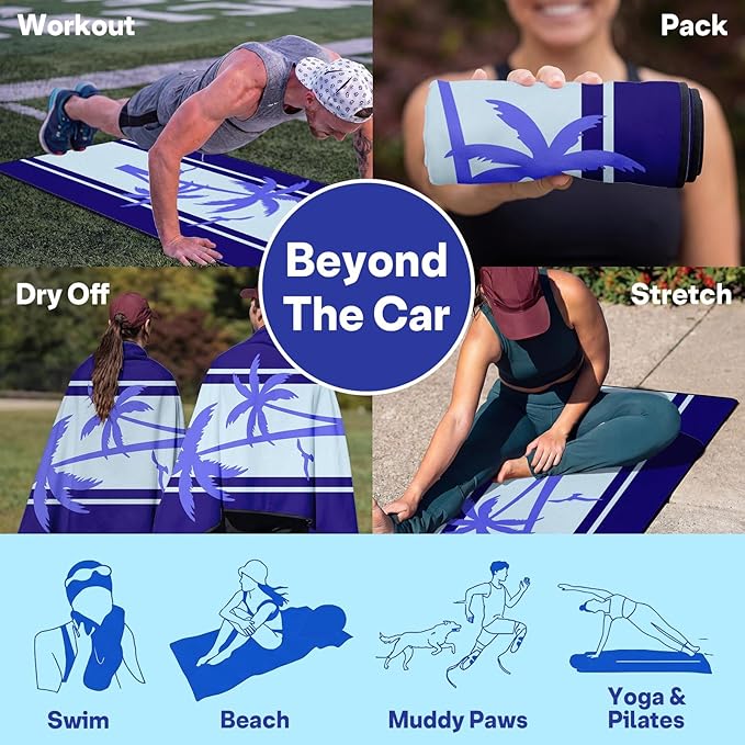 2 Pack Car Seat Towel Covers, Sweat Protector for Front Seats, Premium Thickened Microfiber with Elastic Strap, Breathable & Quick Dry, Machine Washable Cover for Gym Running Universal Fit Palm Tree