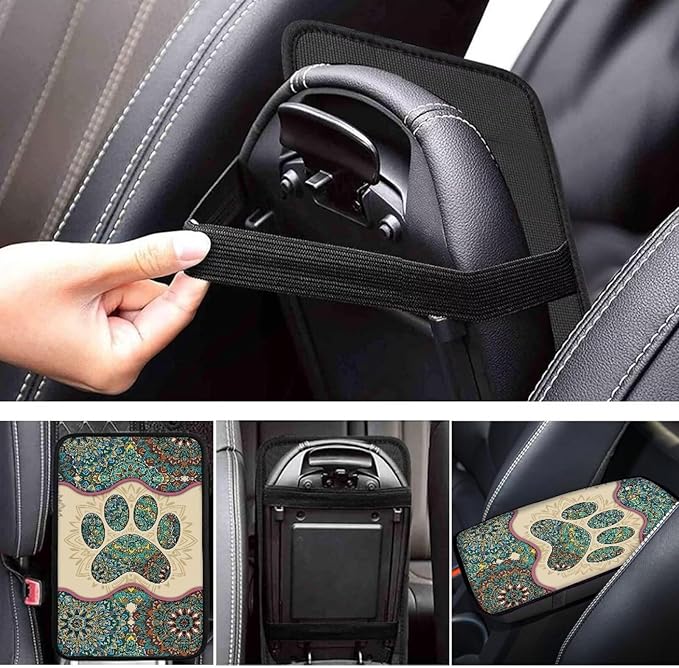 Suobstales Boho Mandala Paw Print Car Armrest Pad Soft Center Console Arm Rest Protector Cover Universal Car Interior Accessories Decoration