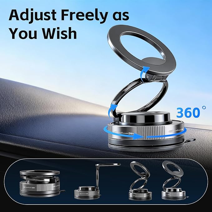 Car Phone Holder [120LBS Strongest Suction 2800gf Magnetic], 360° Adjustable for Magsafe Car Mount, Car Phone Mount for Cars/Gyms/Mirrors/Shower Stalls, Compatible with iPhone and Android Devices (3)