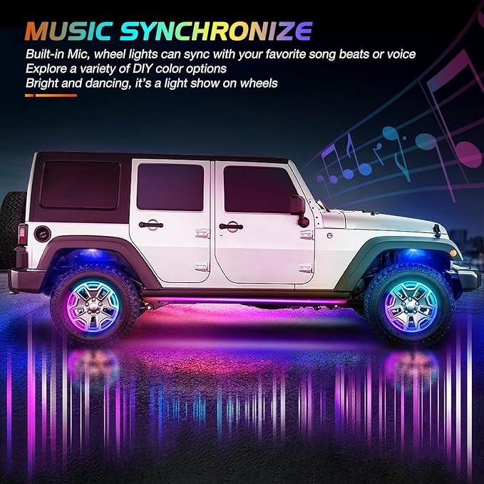 Nilight 4PCS 15.5inch Double Row LED Wheel Ring Lights RGB with APP and Remote Control Neon Lights w/Turn Signal and Braking Function Dual Row for Car Van SUV Truck