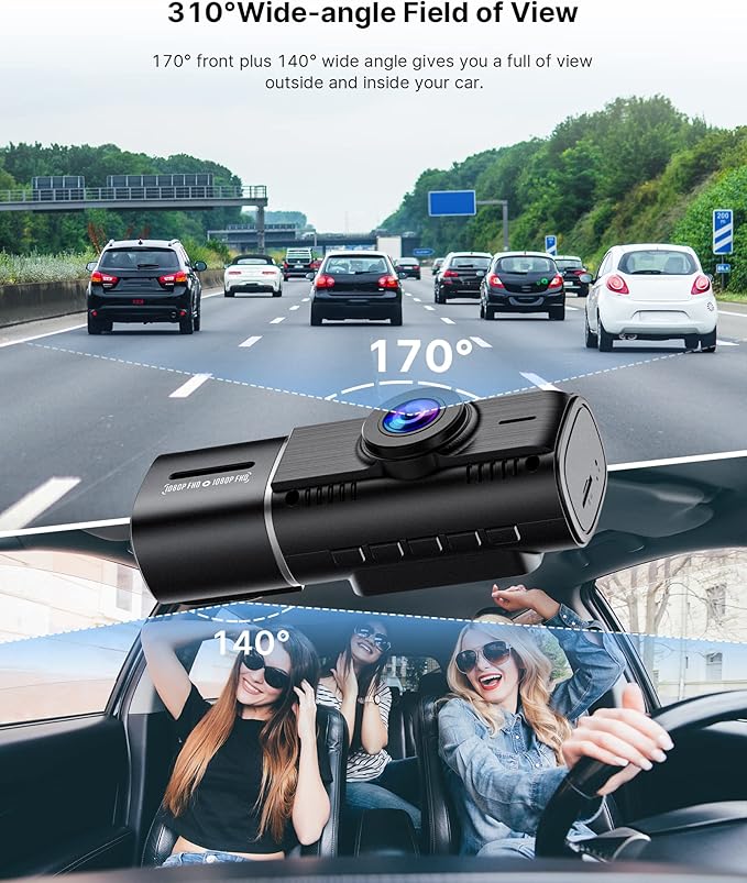 Dual Dash Cam Front and Inside 1080P Dash Camera for Cars IR Night Vision Car Camera for Taxi Accident Lock Parking Monitor 2 Mounting Options 64GB SD Card