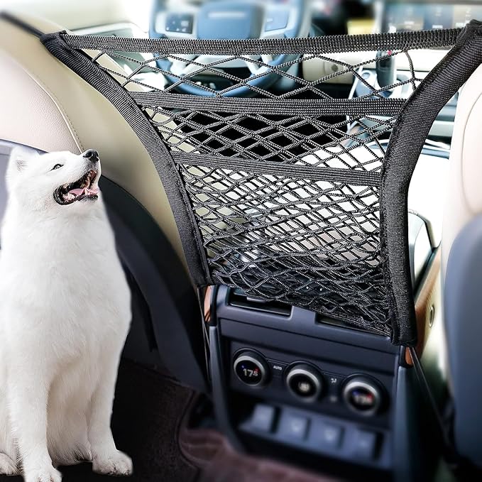 3-Layer Car Seat Back Net Organizer, Car Mesh Bag, Barrier of Backseat Pet Kids Cargo Tissue Purse Holder Storage Netting Pouch Dog Trunk Net Barrier Seat Back Net Bag