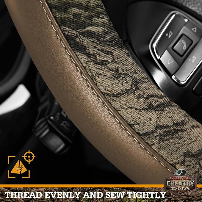 Mossy Oak Camo Steering Wheel Cover, Durable Grip Car Steering Cover, Universal Fit 14.5"–15.5" - Made with Premium Beige PVC Leather and Cotton Fabric, Anti-Slip - Official Licensed Product