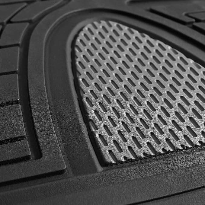 FH GROUP Car Seat Covers Premium Tall Channel Rubber Trimmable Floor Mats w. FH3001 Snake Pattern Silicone Steering Wheel Cover- Universal Fit for Trucks, SUVs, and Vans (Gray/Black) F11311