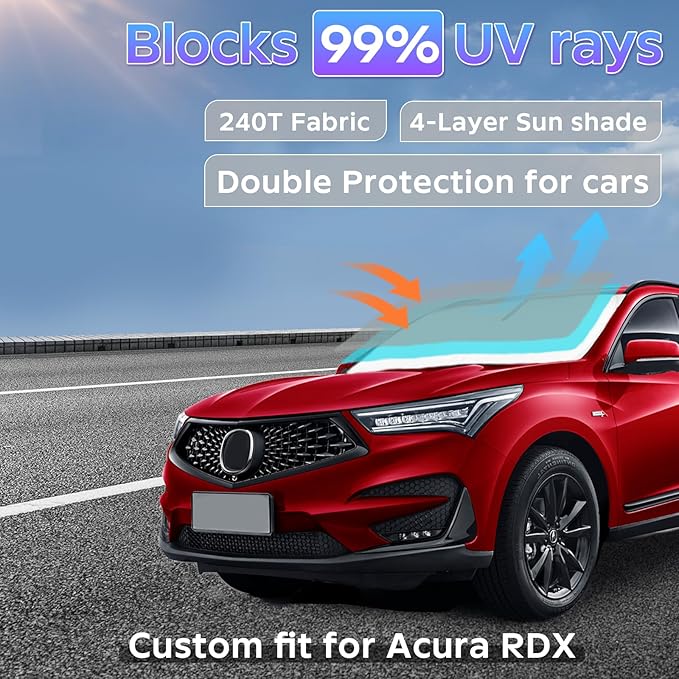 Sun Shade Sunshade for Acura RDX 2019-2024 2025 2026 Car Windshield Cover, 250T 4-Layers Front Window Shade Foldable Sun Visor Blocks UV Rays and Sun Heat Protection Interior Car Accessories
