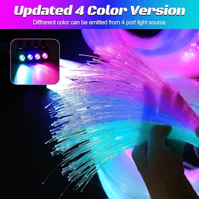 Split 4 Colors 12W Car Starlight Headliner Slim Kit 860pcs*0.02in*9.8ft with APP&RF Remote,RGBW Fiber Optic Starlight Kit,4 Port Engine Sound Activated Star Lights for Ceiling Car Roof/Home Decor