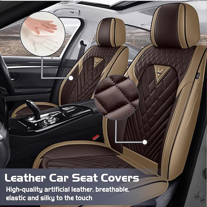 Truck Seat Covers for GMC Sierra 3500 2007-2026, Waterproof Premium Leather Full Coverage Car Seat Cover, Muscle Sport Style Auto Interior Seat Cover Sets (Full Set/Brown Coffee)