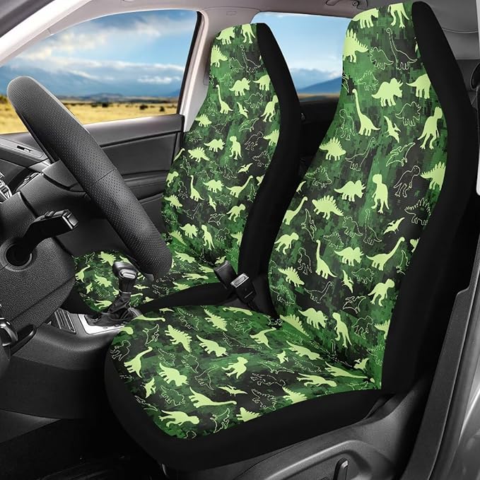 Cartoon Dragon Print 2Pcs Car Seat Cover Set Front Auto Inteior Decorative for Women Men Comfortable Drive Seat Covers Universal Fit for SUV,Van,Truck,Sedan