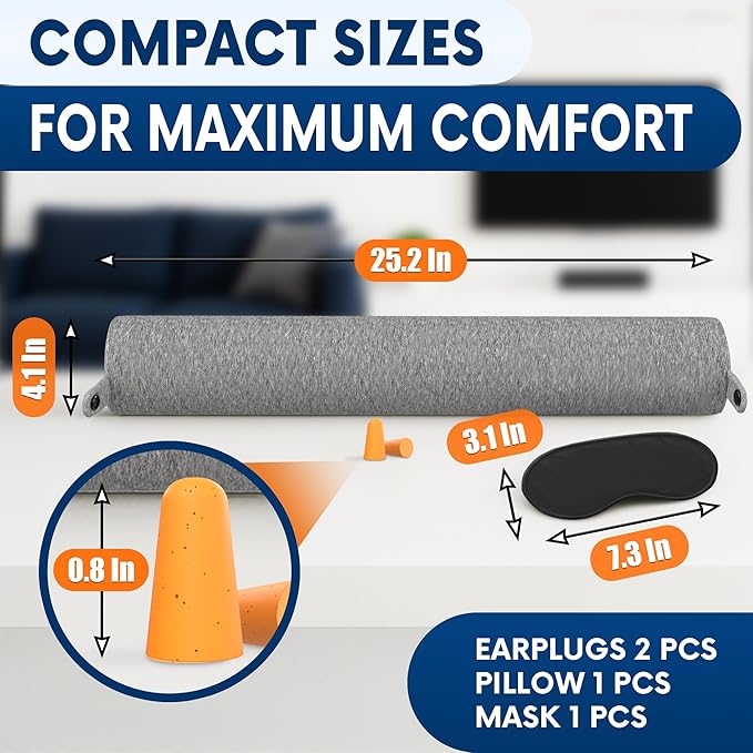 Memory Foam Neck Pillow Travel Airplane - Comfortable & Adjustable Twist Airplane Pillow for Long Flight with Soft Washable Velvet Cover, Eye Mask & Earplugs | 360° Neck Support, Chin, Lumbar